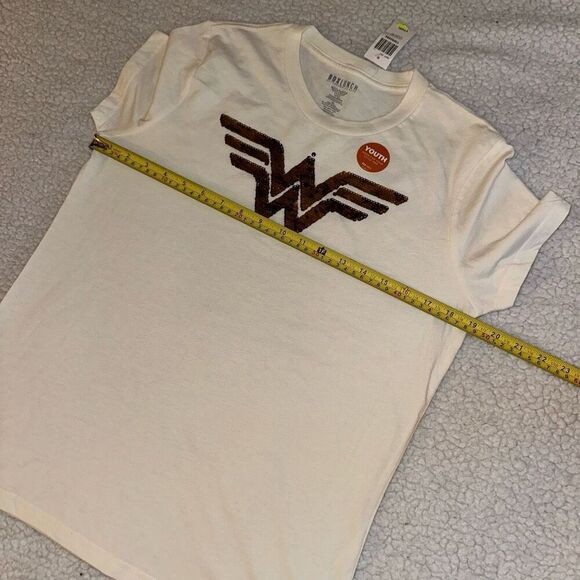 Boxlunch Girls Kids Cream Sequin Wonder Woman Tee Size XL NWT - Picture 7 of 9